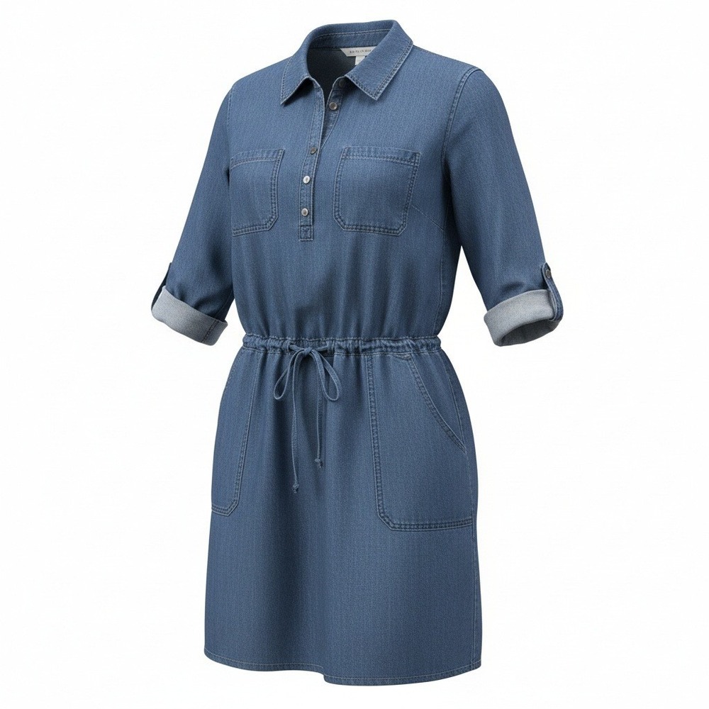 Sonoma Women Dress Chambray Drawstring Waist Cotton Lyocell Casual Blue 1X - Picture 7 of 7